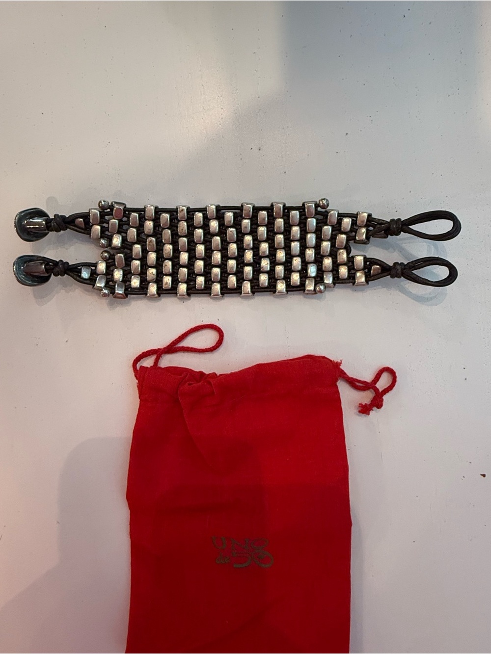 UNO de 50 Brown Leather Bracelet with Silver Beads
